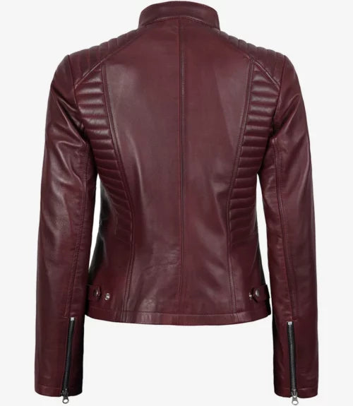 Women’s Burgundy Leather Biker Jacket