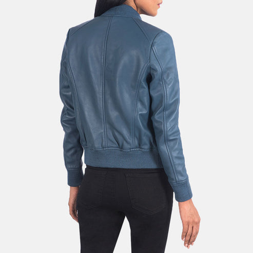 Bliss Blue Leather Bomber Jacket – Timeless Women’s Style