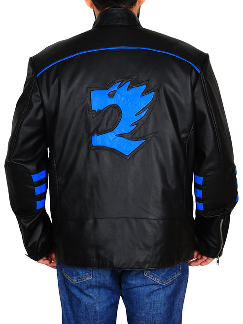 Bravo Bros Men’s Black & Blue Biker Leather Jacket