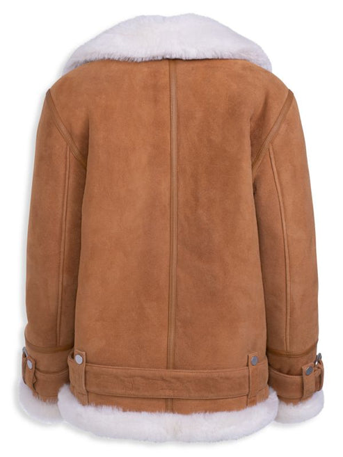 Women's Brown Suede Shearling Biker Jacket