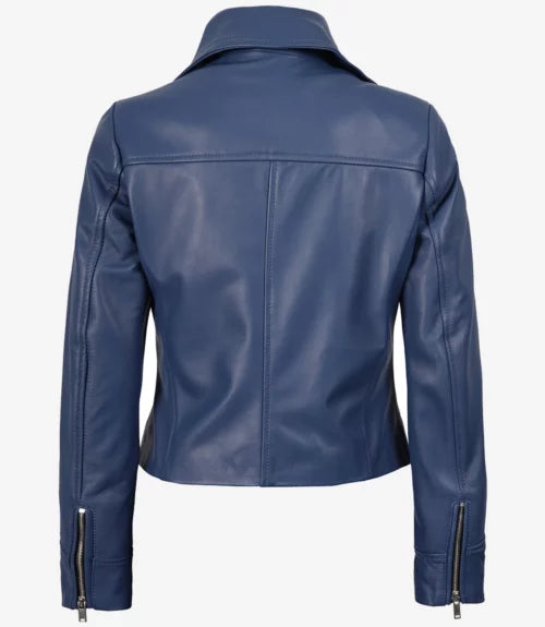 Women’s Blue Lambskin Leather Biker Jacket