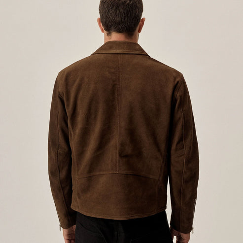 Men’s Brown Suede Bomber Jacket – Classic Jeans Style Leather