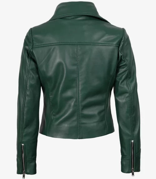 Women’s Green Lambskin Leather Biker Jacket