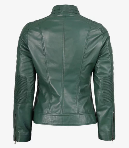 Women’s Green Leather Biker Jacket