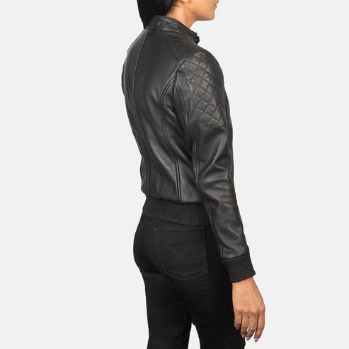 Zenna Black Leather Bomber Jacket – Timeless Everyday Style