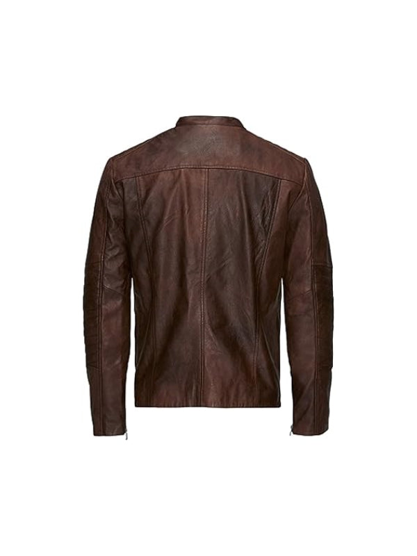 Men’s Camel Brown Waxed Sheepskin Leather Jacket – Stylish & Durable by Bravo Bros