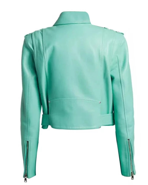 Women’s Leather Belted Biker Jacket