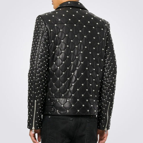 Men’s Black Studded Leather Jacket – Silver Stud Fashion Style