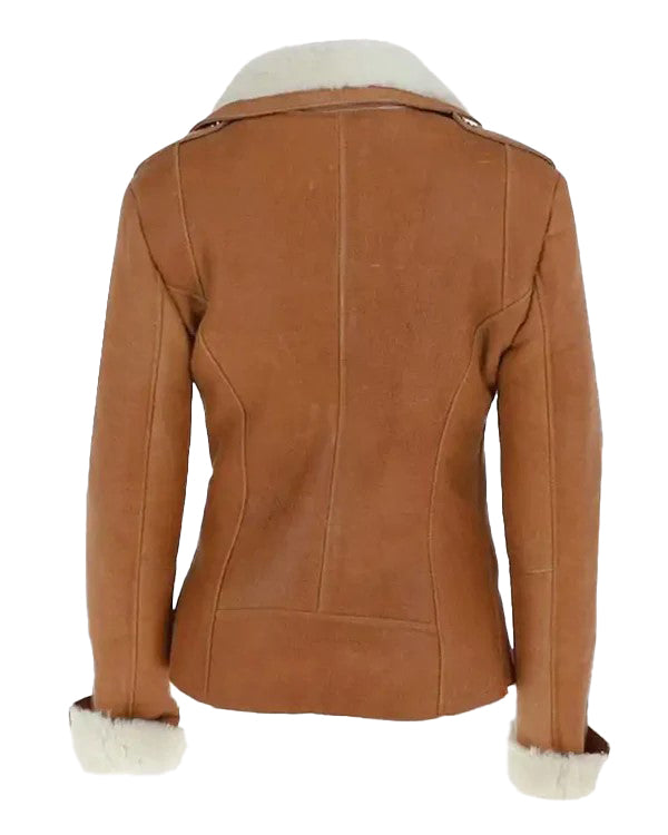 Women’s Tan Brown Fur Shearling Jacket – Warm & Stylish by Bravo Bros