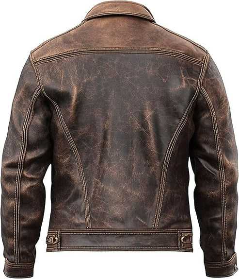 Men’s Vintage Lambskin Leather Trucker Jacket – Classic Denim-Style Design