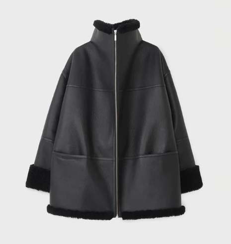 Women’s Oversized Black Sheepskin Bomber Jacket – Luxe Winter Style