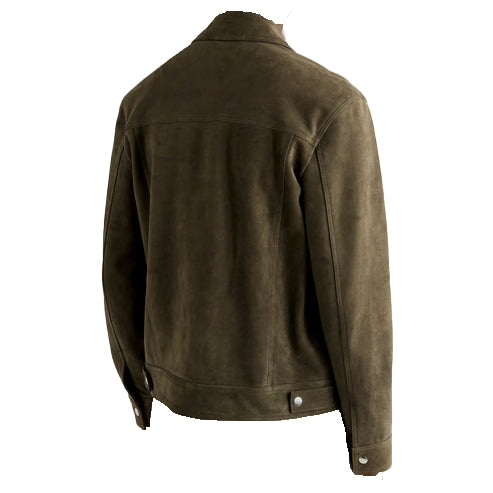 Men’s Army Green Suede Leather Trucker Jacket