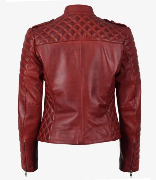 Women’s Red Asymmetrical Padded Leather Biker Jacket