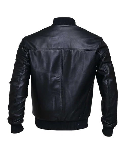 Men’s Classic Black Lambskin Leather Bomber Jacket