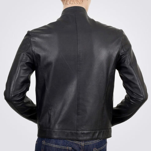 Men’s Black Studded Cowhide Leather Biker Jacket – Bold Rider Style