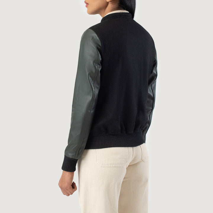 Women’s Savant Green & Black Hybrid Varsity Jacket – Sporty Street Style