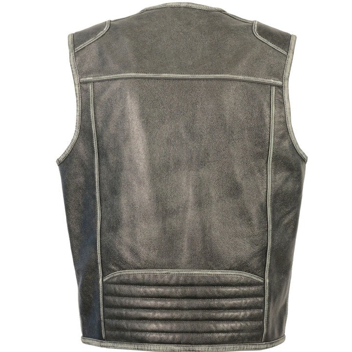 Men’s Black Distressed Biker Leather Vest