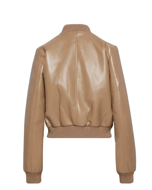 Women’s Camel Faux Leather Bomber Jacket