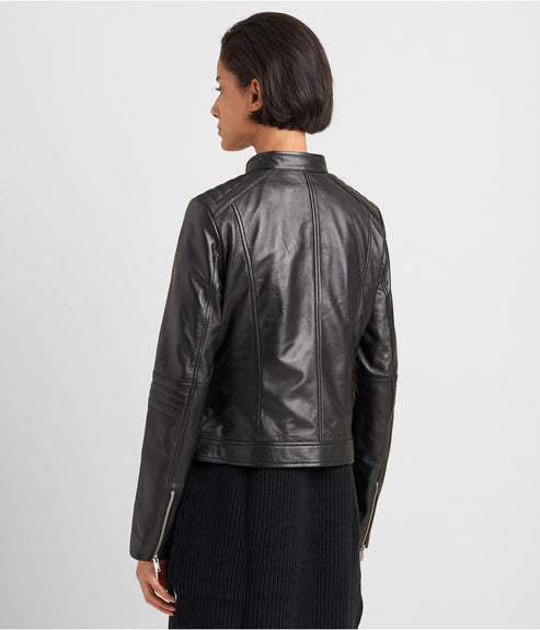 Women’s Black Leather Biker Jacket – Timeless Moto Style