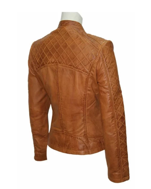 Women’s Slim Fit Brown Quilted Leather Jacket – Elegant & Stylish