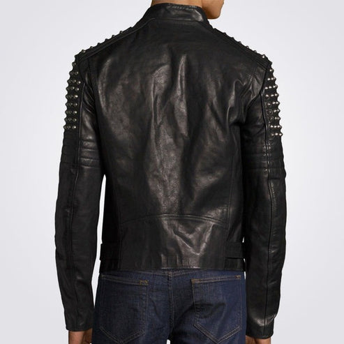 Men’s Black Studded Leather Biker Jacket – Punk Rock Rebel Style