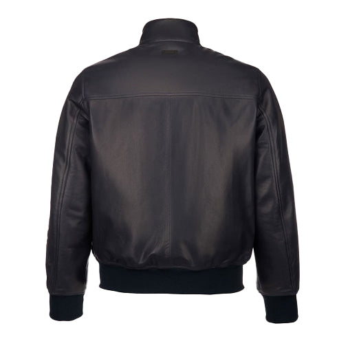 Men’s Shiny Black Leather Bomber Jacket