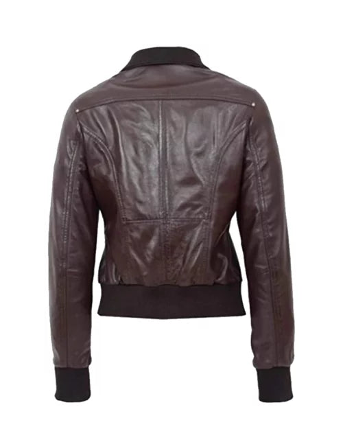Women’s Brown Leather Bomber Jacket – Classic Comfort & Style