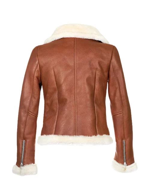 Women’s Chestnut Aviator Shearling Jacket – Warm, Stylish & Timeless