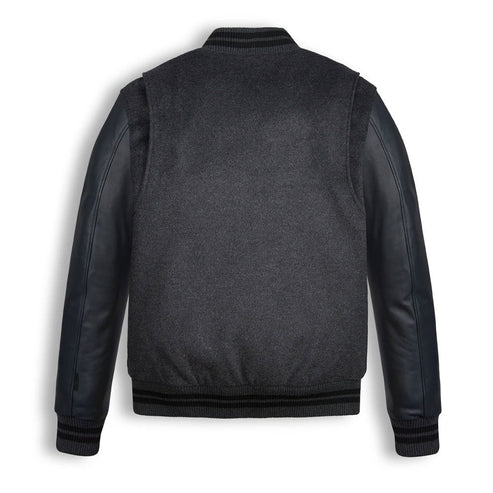 Men’s Black Wool & Leather Varsity Bomber Jacket