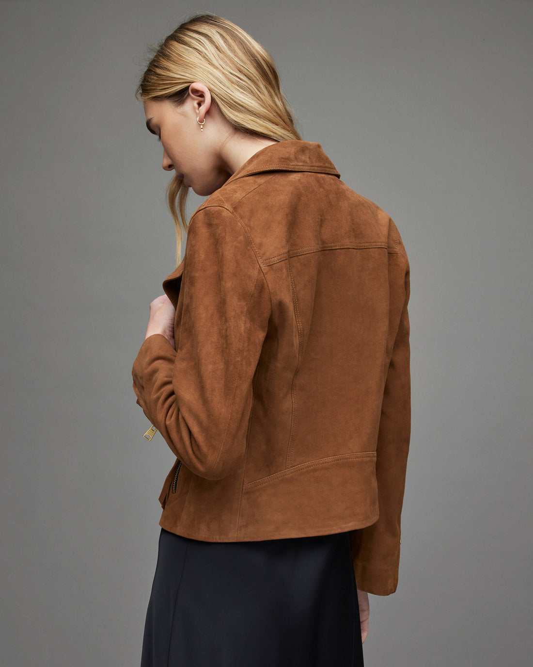 Women’s Tan Brown Suede Leather Biker Jacket – Classic Moto Style