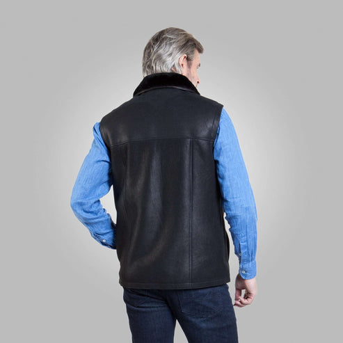 Bravo Bros Men’s Black Shearling Leather Vest