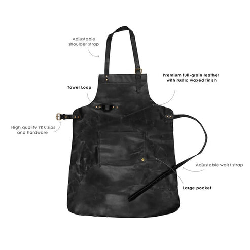 Bravo Bros Men’s Black Sheepskin Leather Long Apron – Handmade with Front Tool Pocket