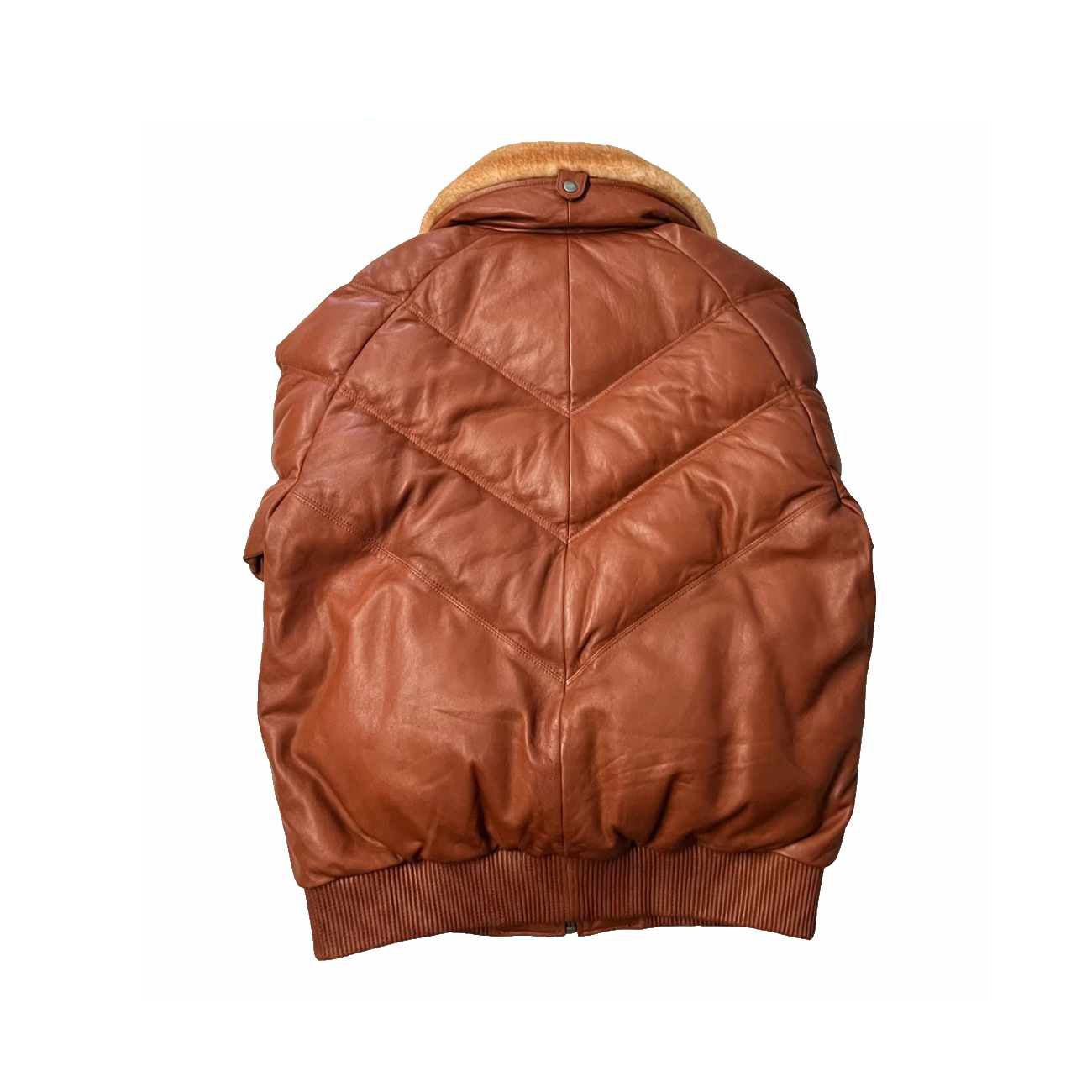 Men’s Brown V-Style Leather Bomber Jacket