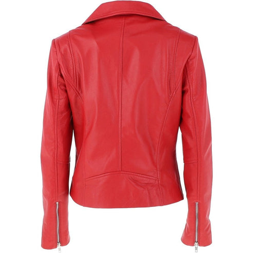 Bravo Bros Women’s Stylish Red Slim-Fit Leather Biker Jacket