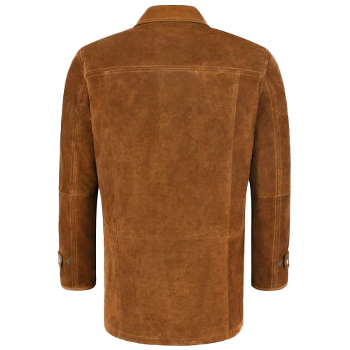 Men’s Tan Suede Leather Car Coat – Classic, Elegant & Timeless