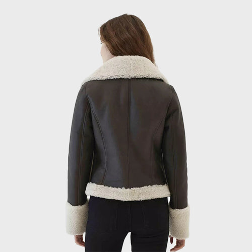 Bravo Bros. Black Cropped Leather Jacket with Shearling Fur Collar – Chic Winter Luxury