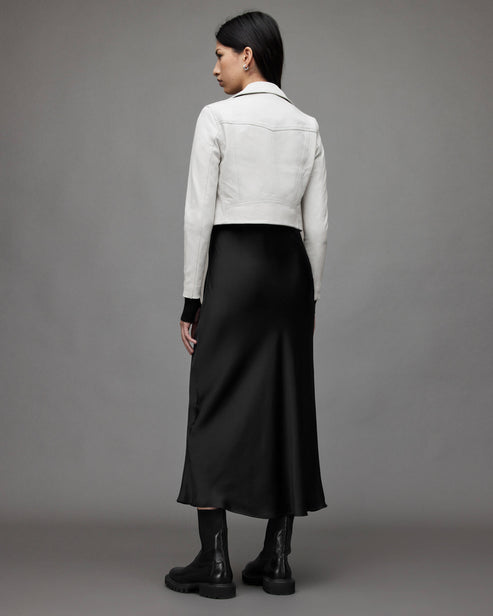 Women’s White Cropped Leather Biker Jacket – Modern Moto Chic