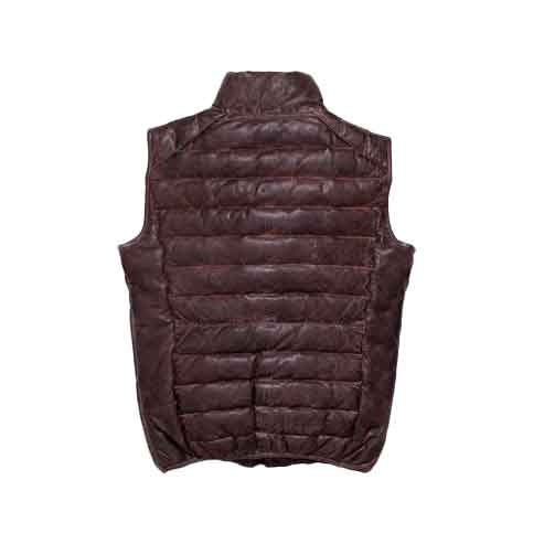 Men’s Dark Brown Bubble Leather Down Vest – Insulated Premium Style