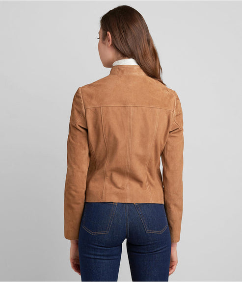 Women’s Tan Brown Suede Leather Biker Jacket – Timeless Moto Chic