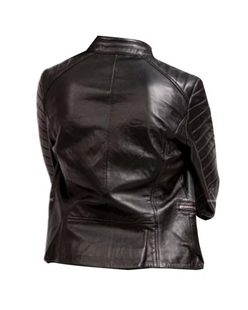 Women’s Bara Black Leather Motorcycle Jacket – Edgy & Stylish