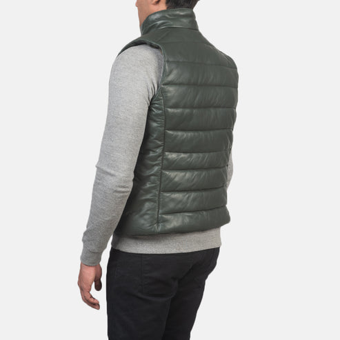 Bravo Bros Reeves Men’s Green Leather Puffer Vest