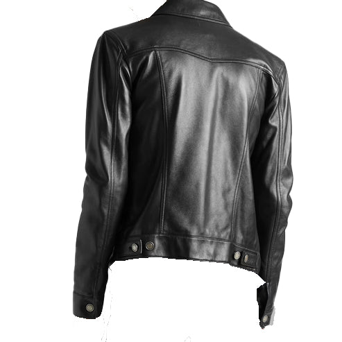 Men’s Black Sheepskin Leather Trucker Jacket