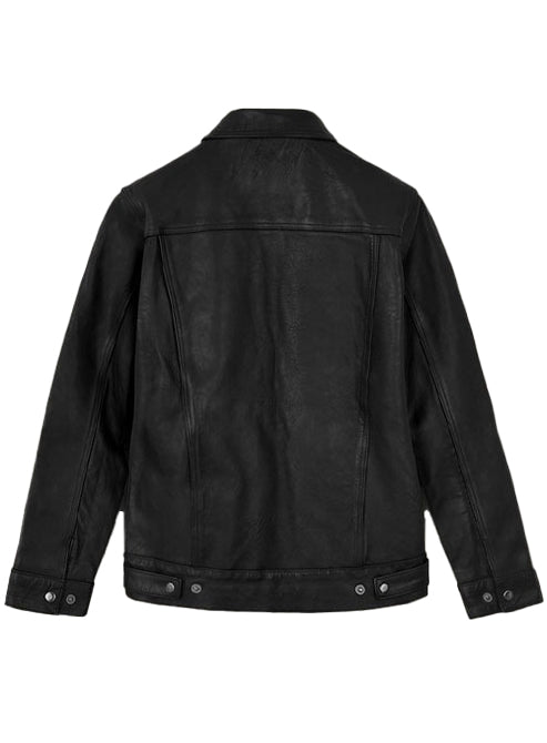 Men’s Black Lambskin Leather Trucker Jacket – Classic & Rugged