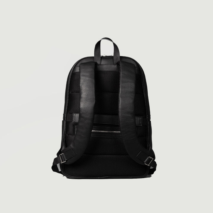 Philos Black Leather Backpack – Modern Travel & Work Style