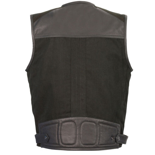 Men’s Leather & Canvas Utility Vest – Multi-Pocket Zipper Front