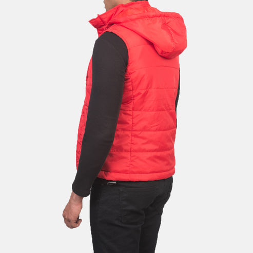 Bravo Bros Funston Men’s Red Hooded Leather Puffer Vest