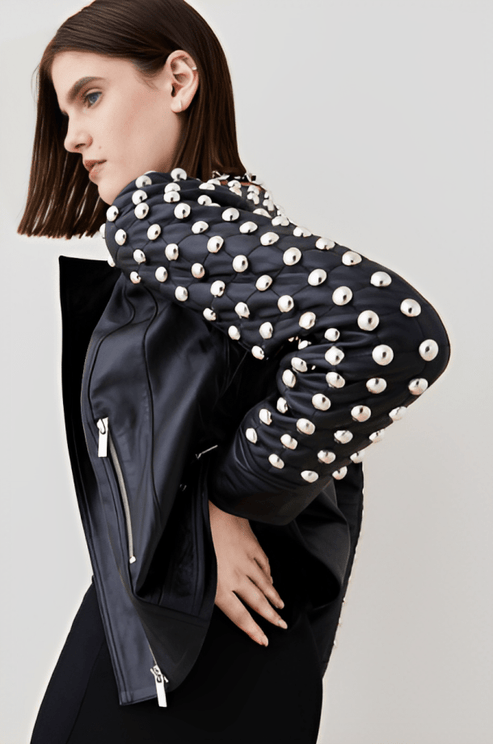 Women’s Black Quilted Studded Leather Jacket – Bold Moto Luxury
