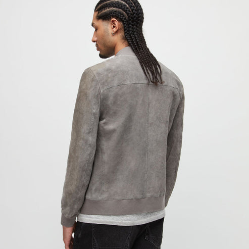 Men’s Grey Suede Leather Bomber Jacket – Sleek Sophistication by Bravo Bros