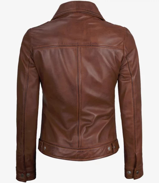Women’s Lightweight Brown Harrington Leather Jacket
