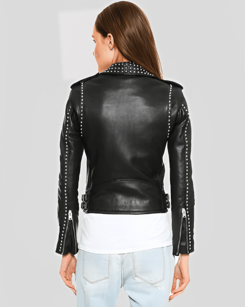 Women's Black Studded Biker Leather Jacket